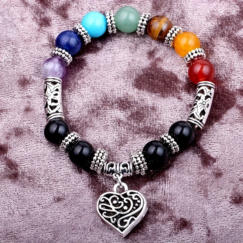 1pc/ 7 Chakra Bracelet Love Pendant Stone Beaded Bracelet Healing Jewelry Gift for Women