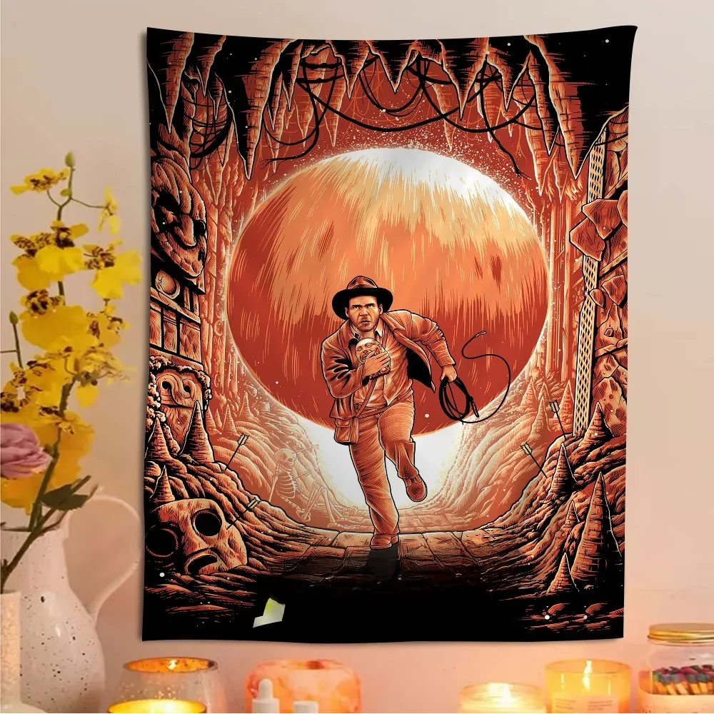 Grande Tapisserie Murale Imprimée du Film Indiana Jones, Tapis de Tarot Hiphelicopter, Décoration de Dortoir et de Maison