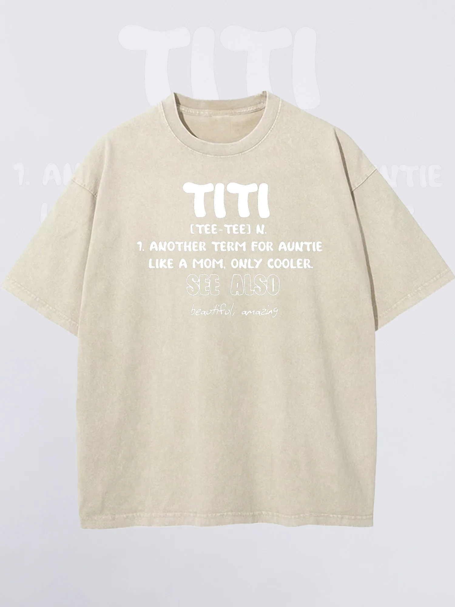 

Men's T-Shirts TITI Another Term For Auntie Printed Apricot Short-Sleeved Round Neck Loose Summer 100% Pure Cotton Acid Washed