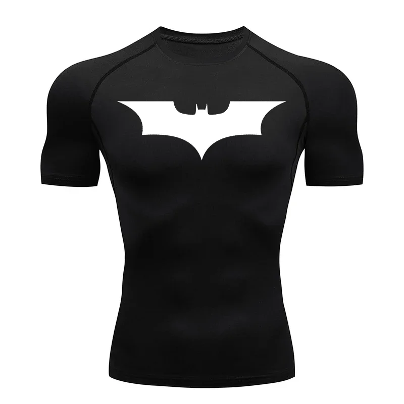 Kompressionshemden mit Fledermaus-Aufdruck für Herren, Sommer, kurzärmelig, Rashguard, Fitnessstudio, Workout, Laufen, T-Shirt, sportlich, schnell trocknend, T-Shirts