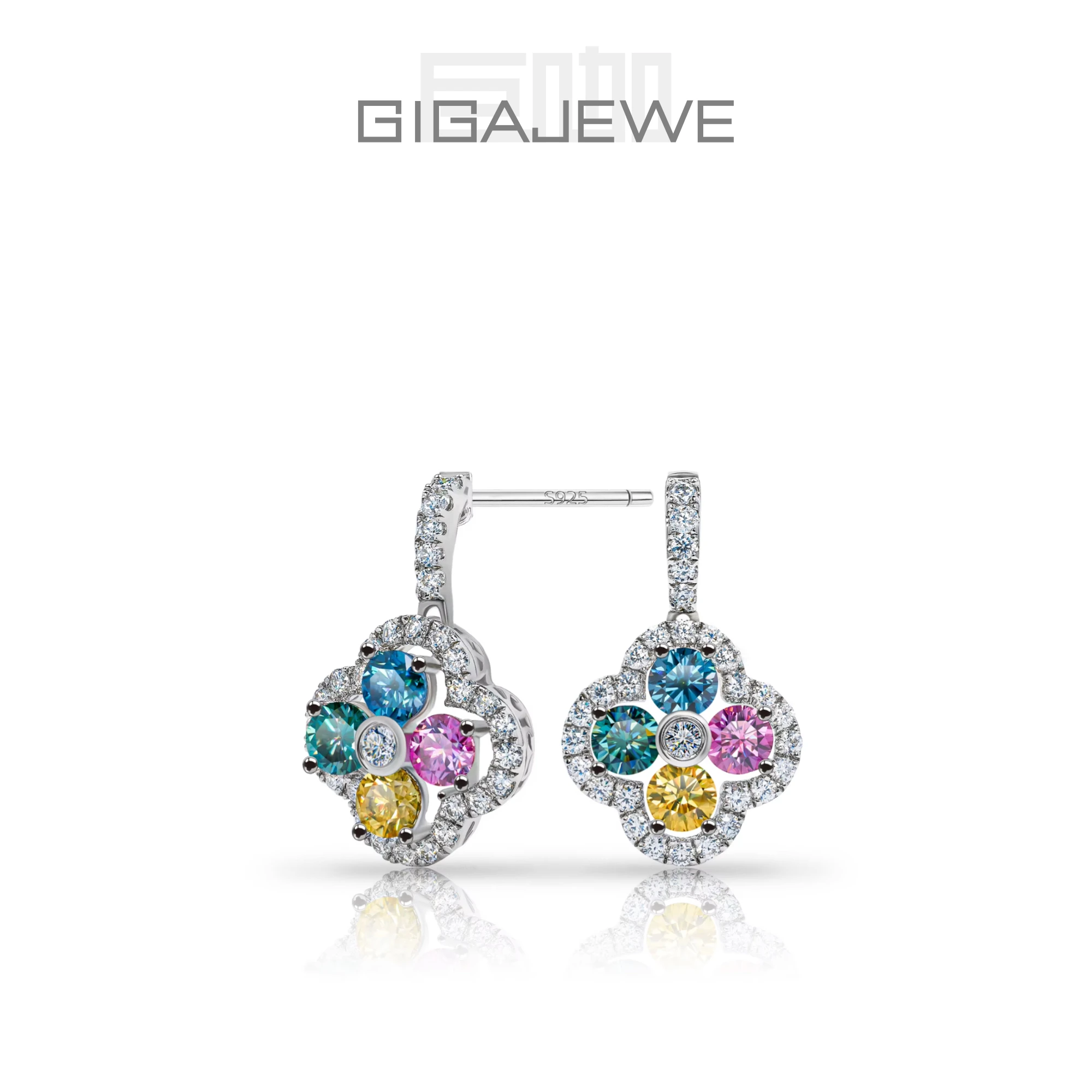 GIGAJEWE Moissanite 4 Color Earrings for Girls Women Gift S925 Silver 18K Gold Plated Round Cut Diamond Test Passed Jewelry