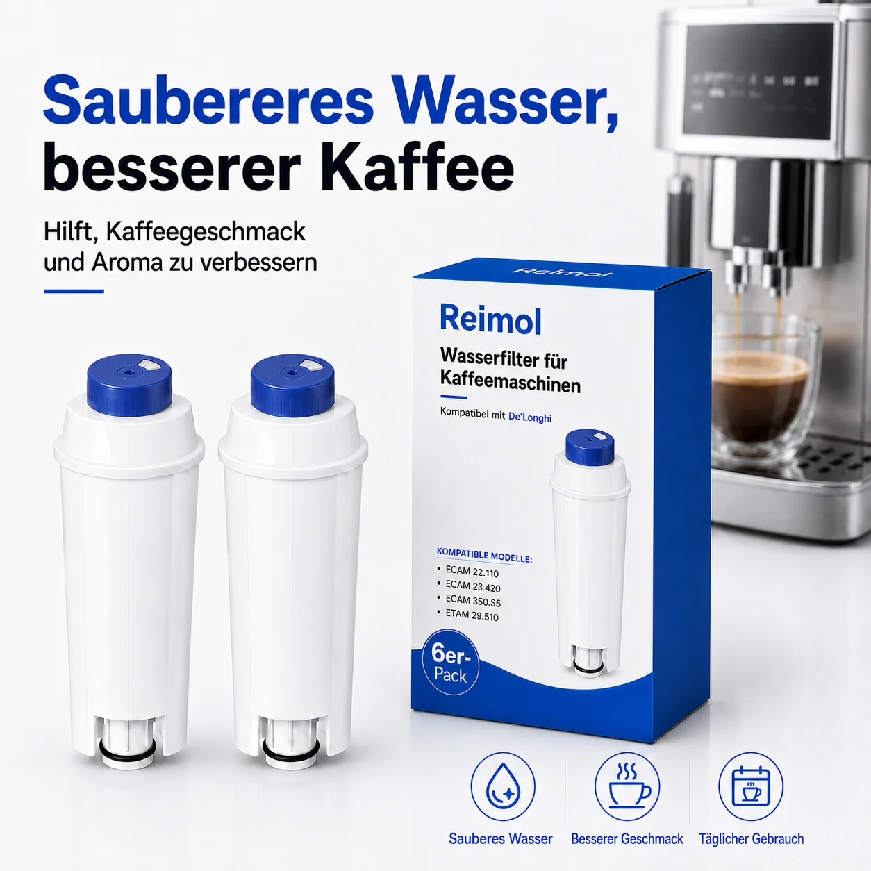 Reimol 6 Stück Wasserfilter Ersatzfilter für Kaffeemaschinen, kompatibel mit DeLonghi ECAM Serie, ESAM Serie und ETAM Serie – Detail 4