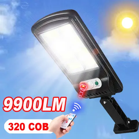 야외 방수 리모컨 PIR 모션 센서 태양광 램프, 320 LED 태양광 가로등, 정원 보안 벽 조명, 3 가지 모드