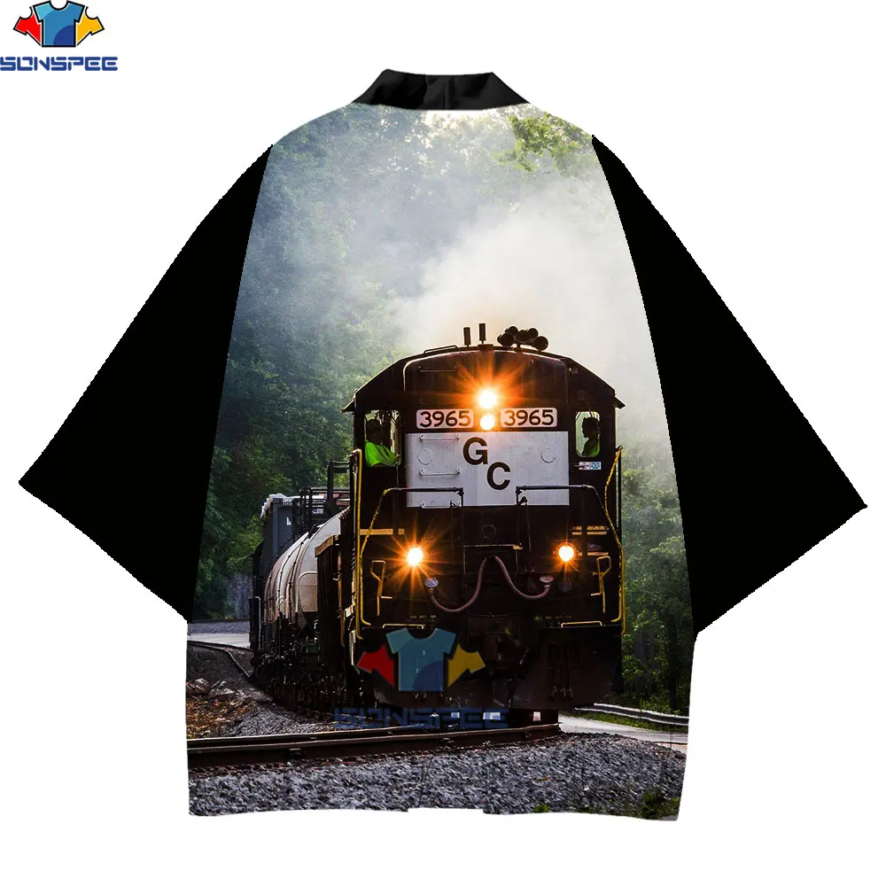 

SONSPEE Asia Kimono Men Pacific Islands Clothing spandex Transporter Train Polyester Cardigan Traditional Clothing Funny Male