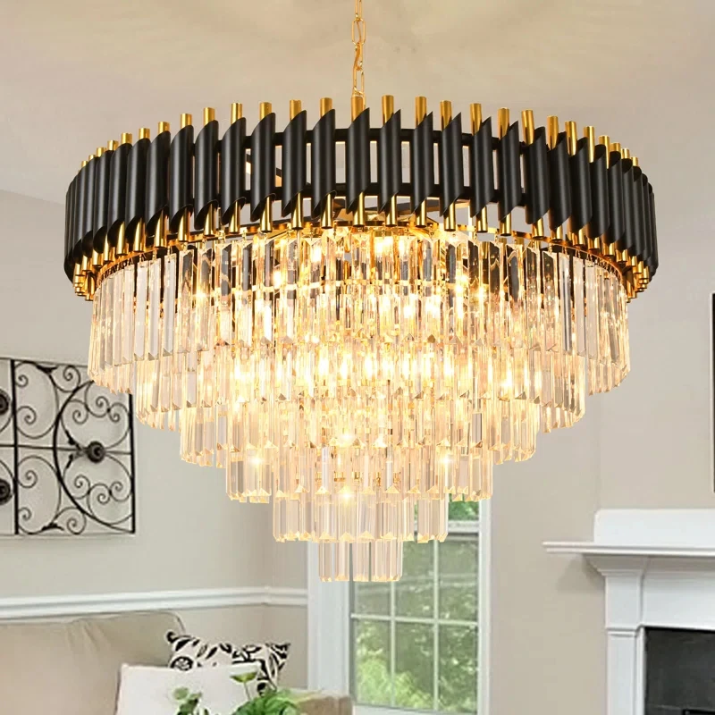 Moderner Kristall-Kronleuchter mit Schrägen Röhren in Gold-Schwarz, Luxuriöse Hängeleuchte für Wohnzimmer, Esszimmer, Schlafzimmer und Villa