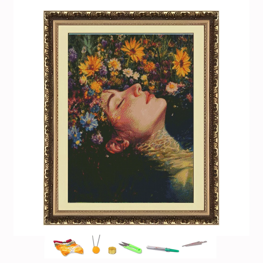 

Набор для вышивки крестом «Женщина и цветы в воде» Набор для рукоделия «сделай сам» Украсьте печать на холсте 11CT