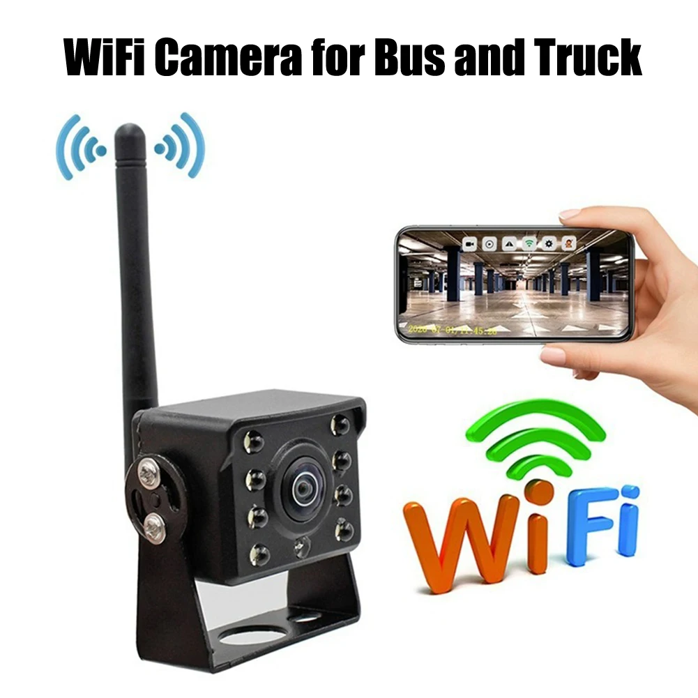 WIFI Wireless Reversing Camera for Trucks Buses 12V-24V HD Rear View Camera with IR Night Vision 100m Distance for iOS Android