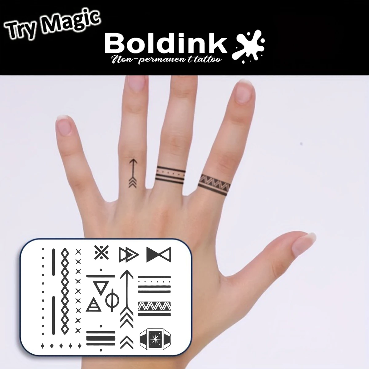 Lines, arrows and other geometry Temporary Tattoo,Lasts To 15 Days New Technology Magic Waterproof Semi Permanent Sticker.