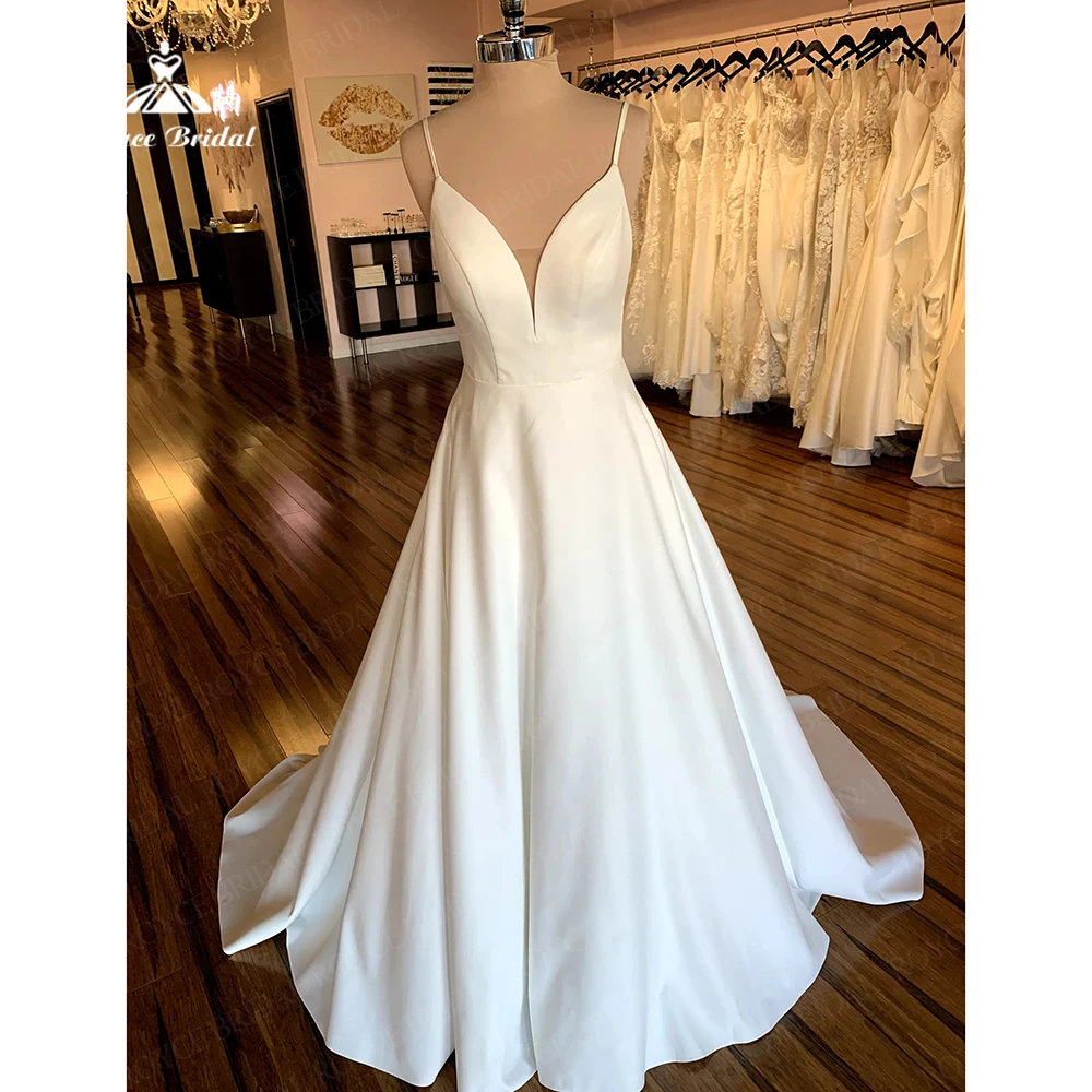 Satin Wedding Dresses 2024 Mermaid Robes de mariée Boho Spaghetti Strap Civil Guest Wedding Party Dress vestido de casamento