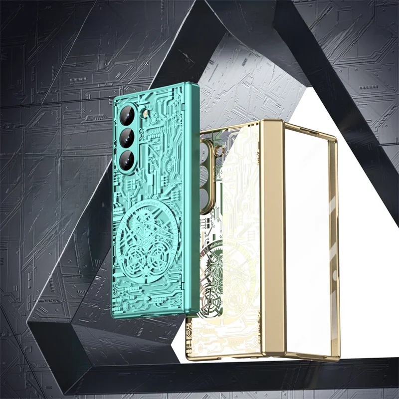 Modne etui z mechanizmem zawiasowym, galwanizowane, z folią ochronną na ekran, odporne na wstrząsy, do Samsung Galaxy Z Fold 8 Ultra 7 6 5 4 3 5G — zdjęcie produktu 7