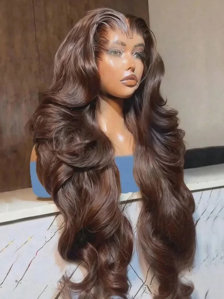

200 Density 30 34Inch Chocolate Brown Body Wave Human Hair Wigs Brazilian 13x4 HD Lace Frontal Wigs #4 Color 13x4 Lace Front Wig