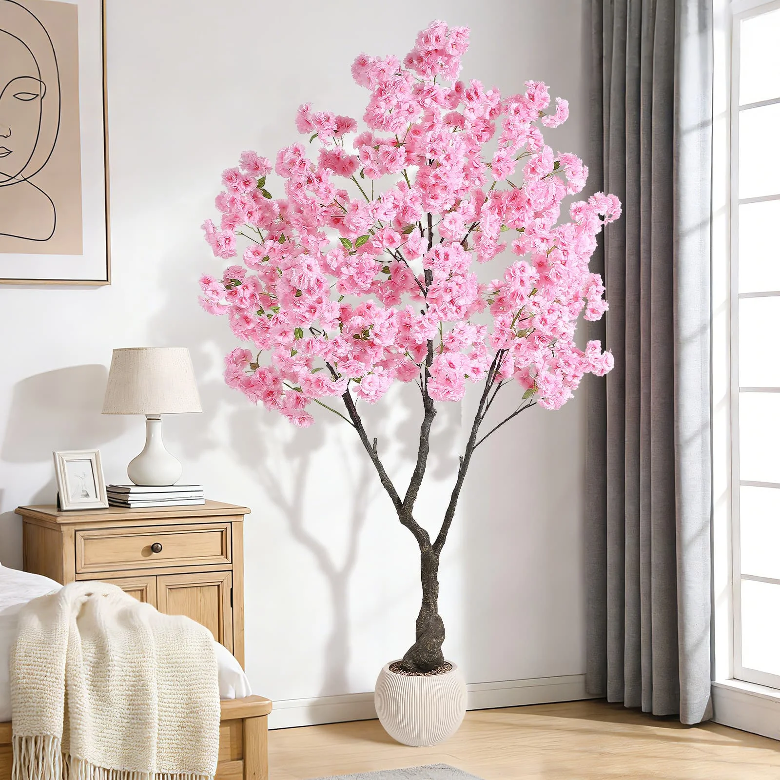 HiMISS Arbre artificiel de cerisier rose, plante à fleurs en soie artificielle pour intérieur, arbre de sakura réaliste pour entrée de maison ou burea