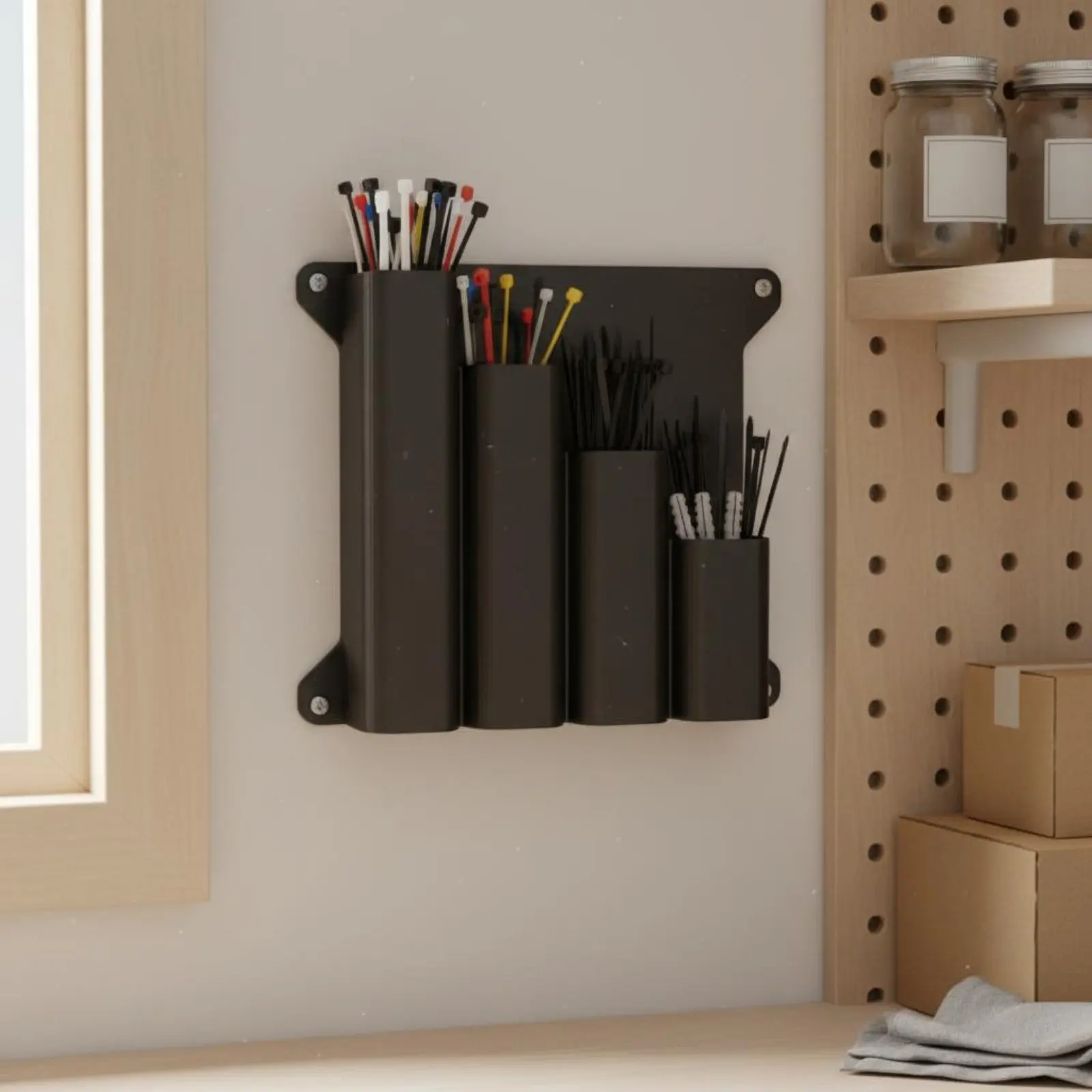 Wall Mounted Zip Tie Organizer Rack Plastic Cable Tie Storage Holder Multi‑Compartment Tool Storage for Garage Workbench Factory