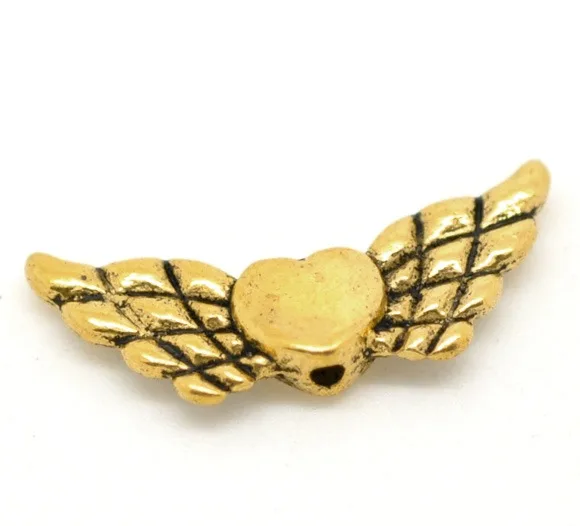 DoreenBeads 50PCs Silver Color Heart& Wing Spacer Beads Gold Color Loose Beads for DIY Jewelry Making  22x9mm (B13230), yiwu