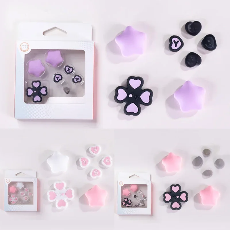 Różowy fioletowy miłosny silikonowy miękki przycisk krzyżowy ABXY Naklejka na klucze Skórzane etui na przełącznik Oled Joy-con Nakładka na uchwyt kciuka — zdjęcie 2