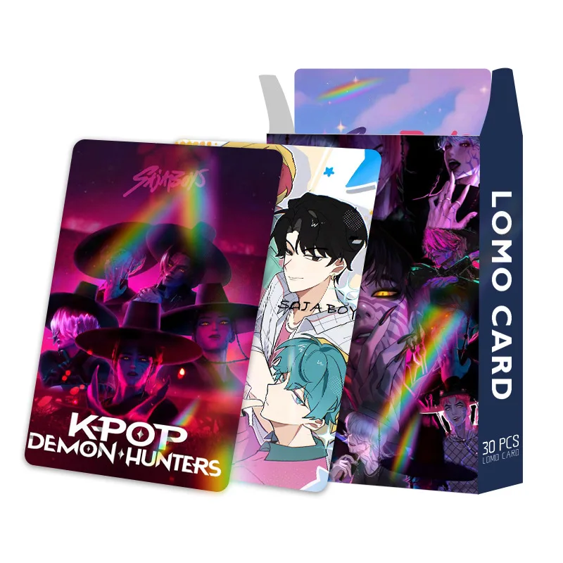 30pcs K-POP Demon Hunters HUNTR/X & Saja Boys Holographic LOMO Cards Set - Double Sided HD Photocards with Stickers, Anime Colle
