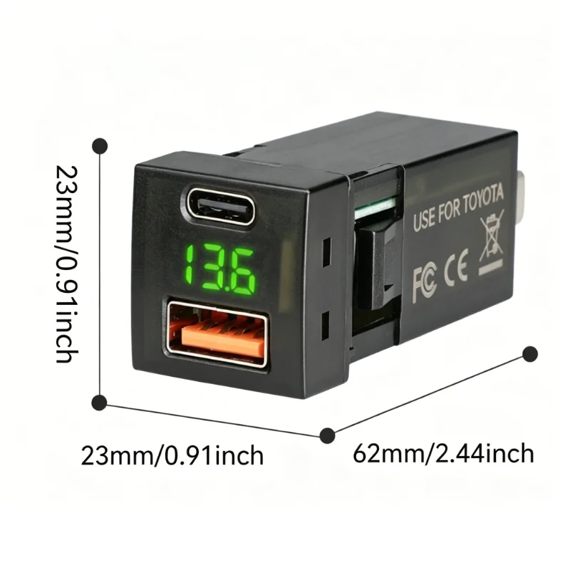 48W Car USB Charger for Toyota Dual Port USB Type C Fast Charging Adapter PD 30W QC3.0 18W with LED Voltage Display 12V 24V - view 5