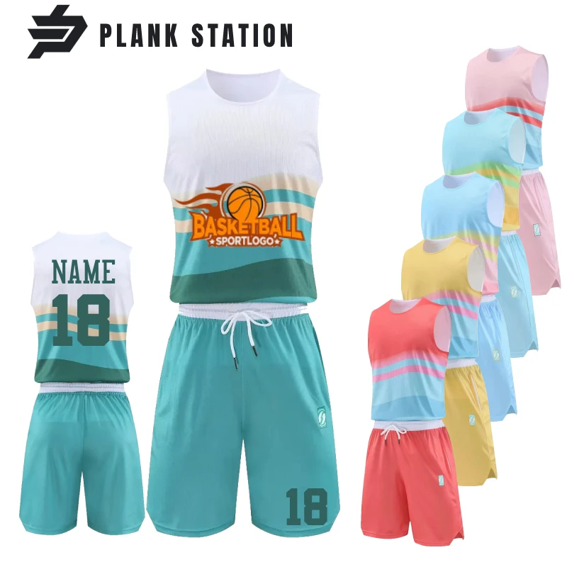 

Colorful Basketball Jersey For Men Women Kid Children Set Sleeve Shirt Shorts Customize Uniform DIY Team Name Number Logo
