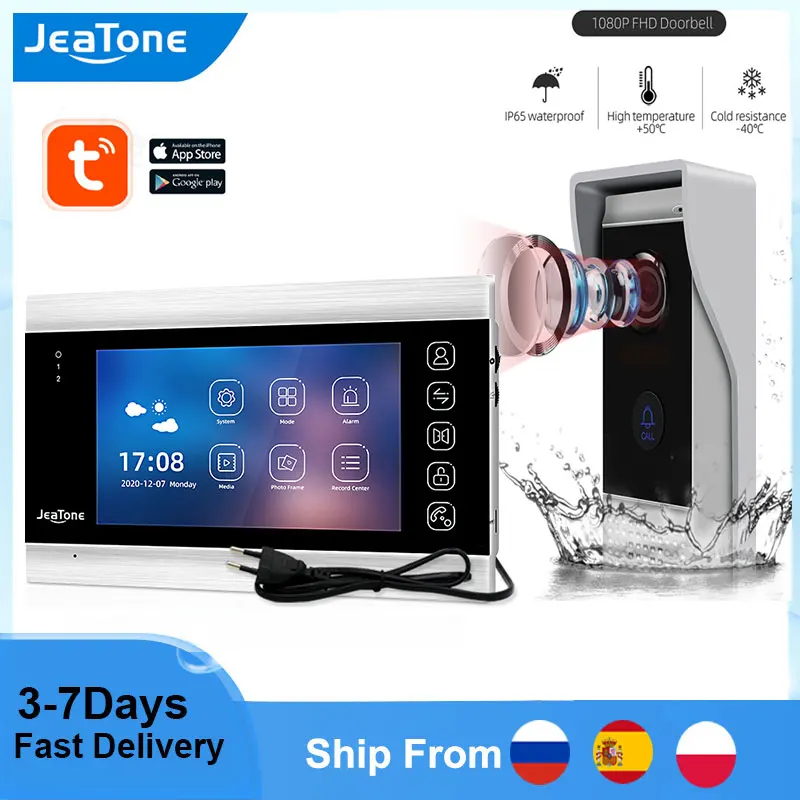 

JeaTone Smart WiFi Video Intercom for Home 7 Inch Indoor Video Phone Screen with Outdoor 1080P FHD Wired Video Doorbell Camera