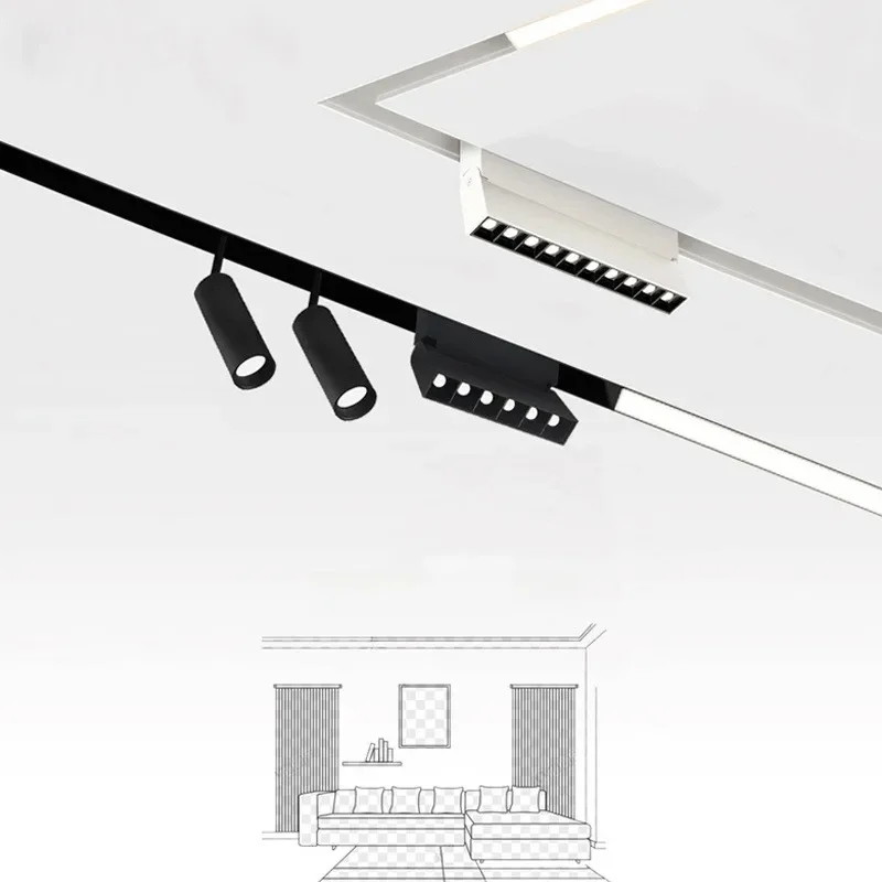 Moderne magnetische spoorverlichting Ingebouwde LED-spot Downlight Woonkamer zonder hoofdlicht Verlichting Grille Lampserie - afbeelding 2