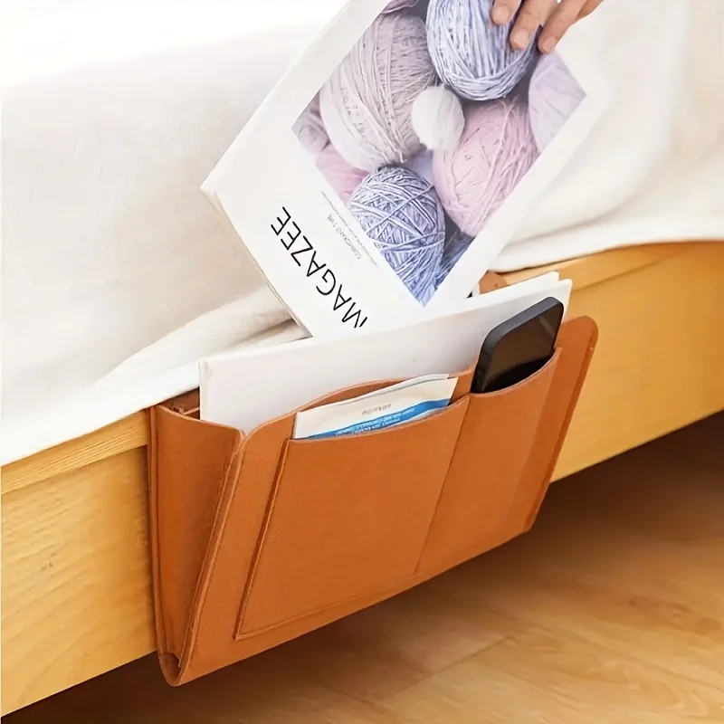 1pcs Felt Bedside Storage Bag Hanging Bag Bedside Hanging Basket Storage Rack Remote Control Miscellaneous Storage Bag