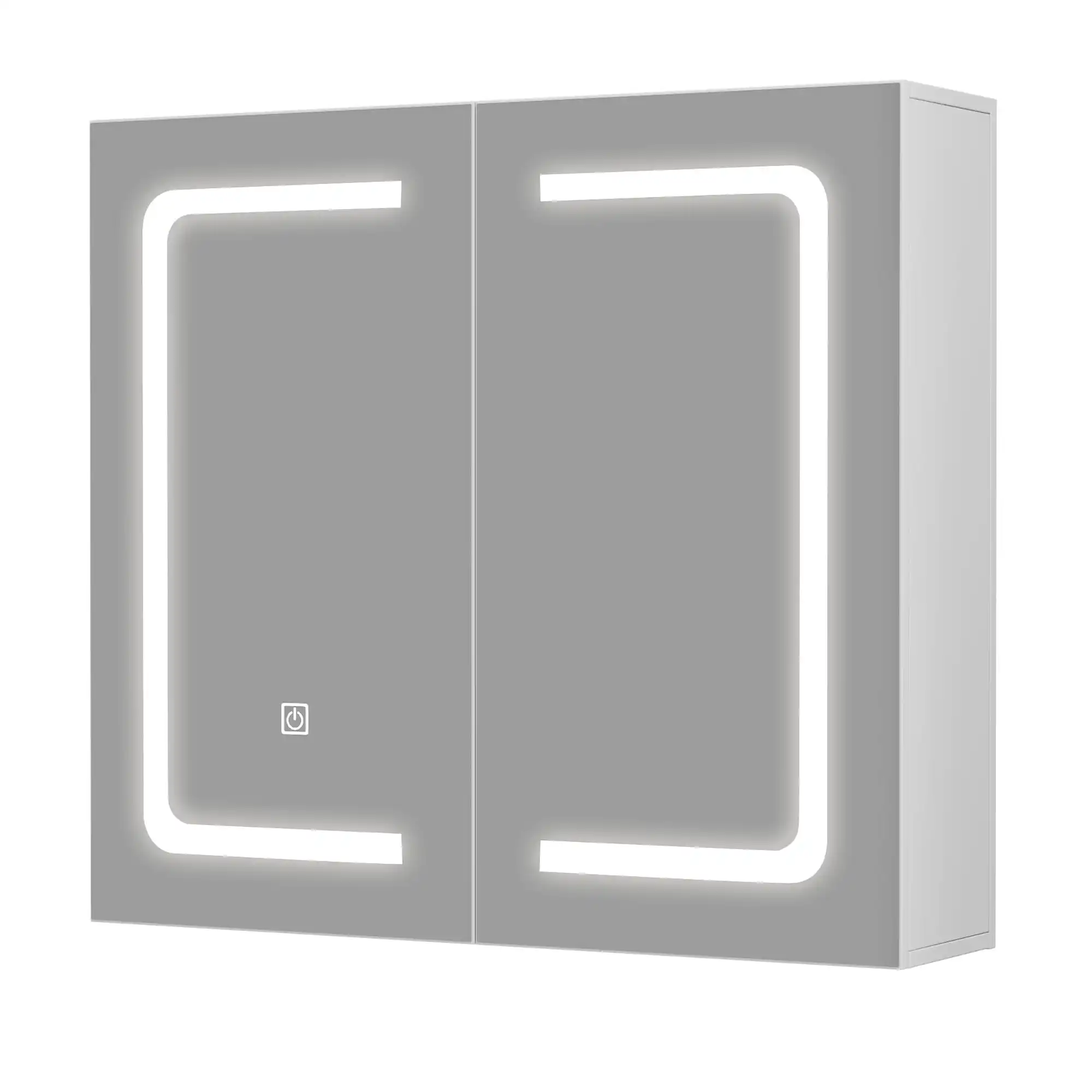 Armoire de salle de bain à miroir LED 70x16x60cm, meuble mural avec prise, étagère réglable, 3 lumières colorées, blanc