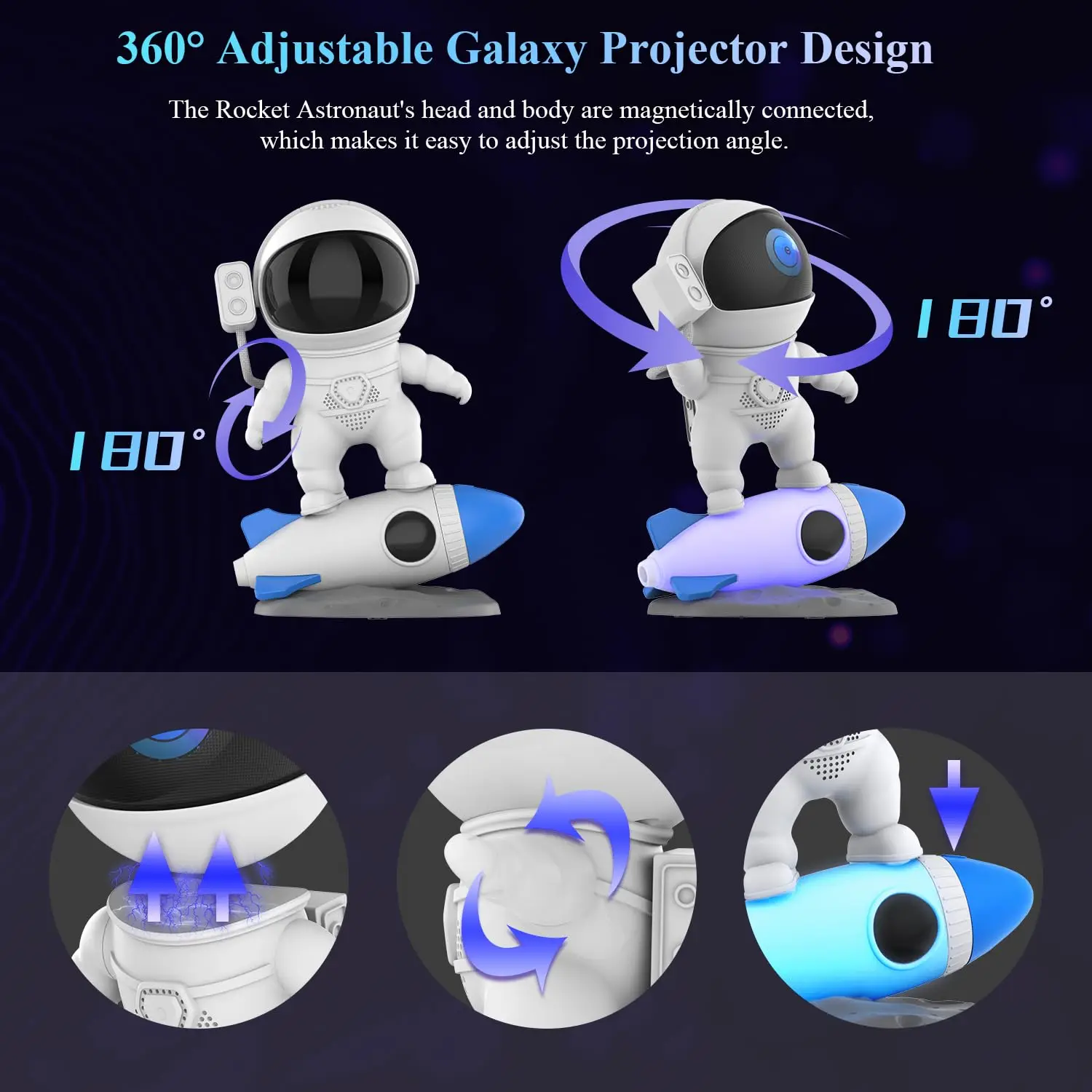 Projetor espacial astronauta, projetor de estrela, Galaxy Night Light, estrelado com temporizador e controle remoto, lâmpada noturna de foguete para crianças