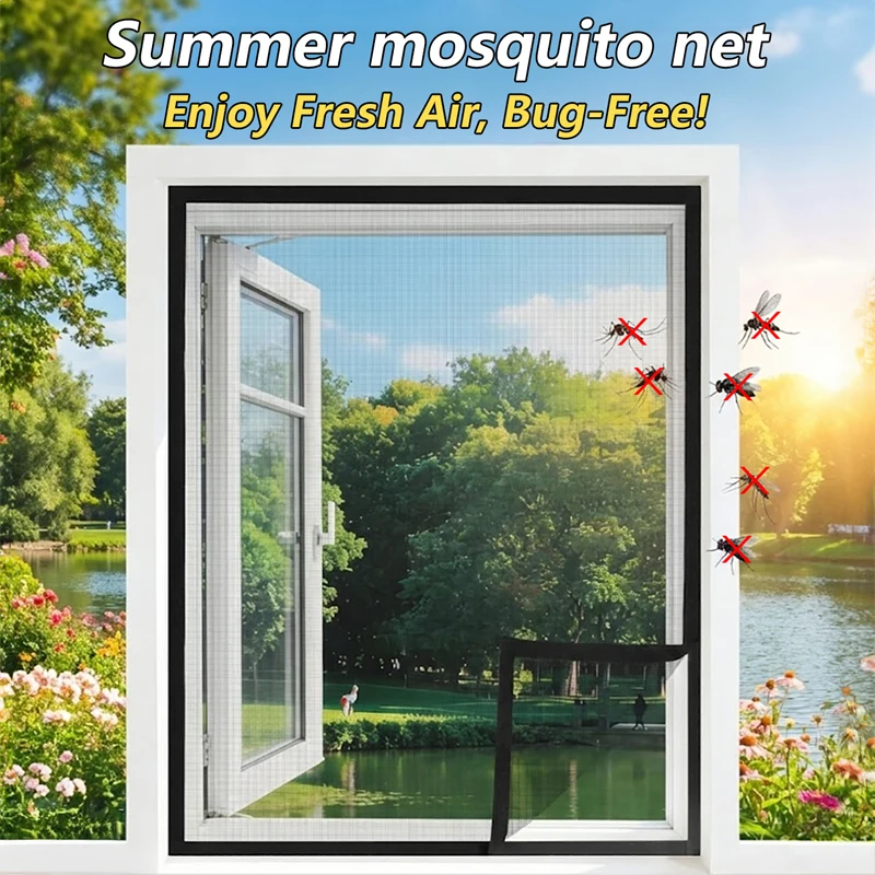 Black Window Screen Mesh Kit, 200+ Sizes, Hook & Loop Install, Fine Anti-Mosquito Net, Removable & Reusable for Home