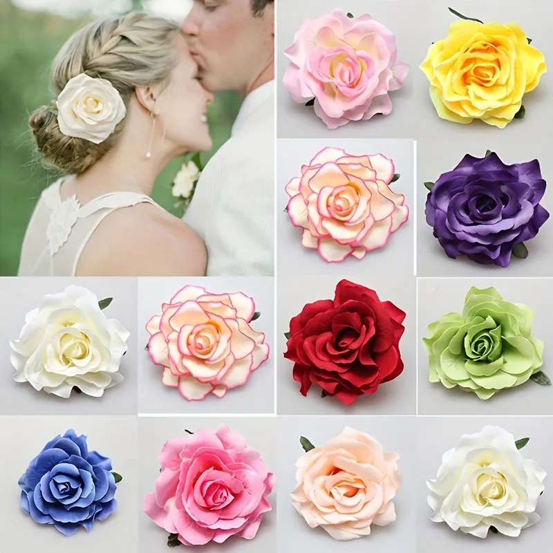 2/5Pcs 10cm Silk Rose Artificial Flowers Heads for Home Room Decor Bride Wedding Party Outfits Decoration DIY Garland Accessory