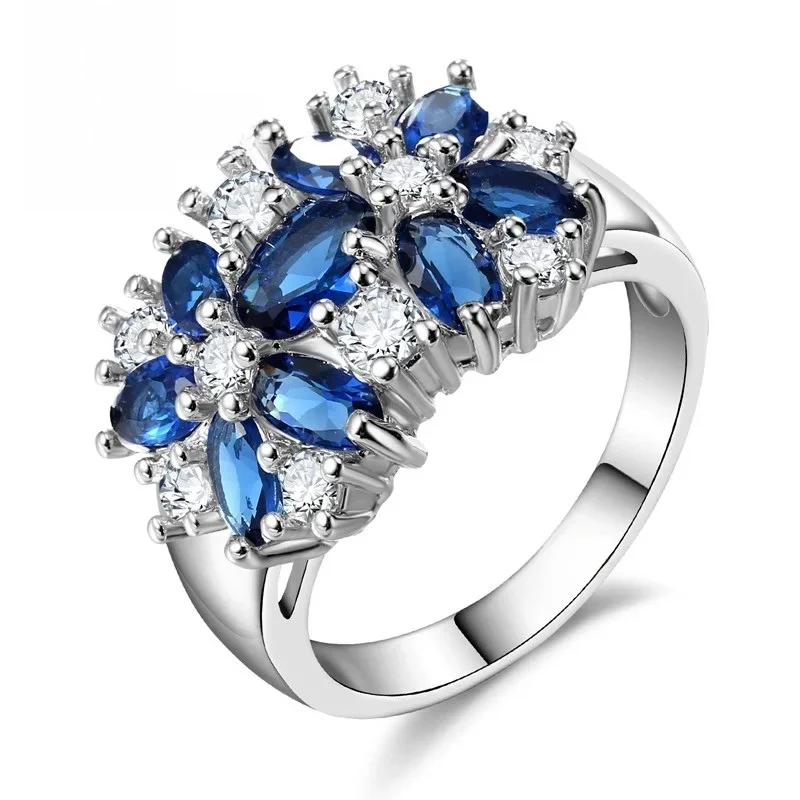 Dekoracja 925 Sterling Silver Color Sparkling Finger Rings Women Girls Brilliant CZ Crystal Wedding Engagement Ring Jewelry — zdjęcie 2