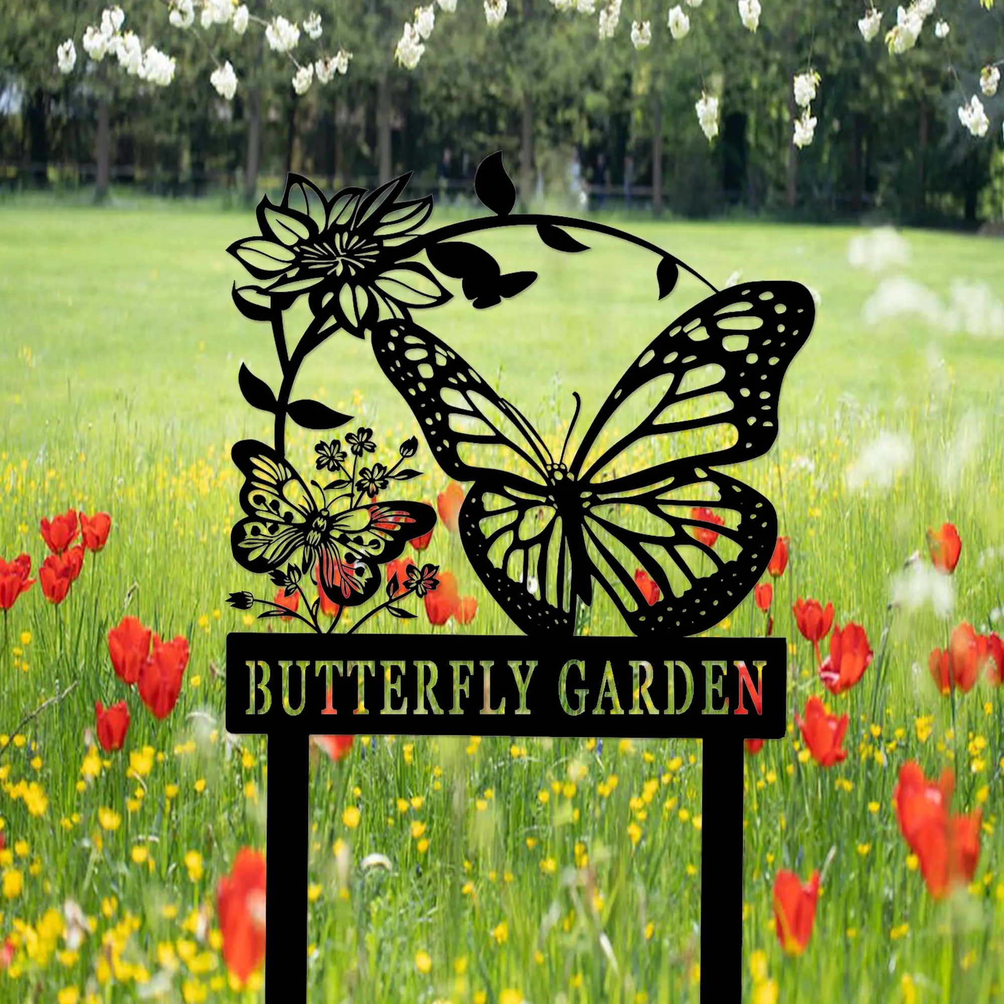 Custom Butterfly Garden Sign,Butterfly Metal Garden Stake,Personalized Gardener Name Sign,Butterfly Garden Art,Metal Yard Art