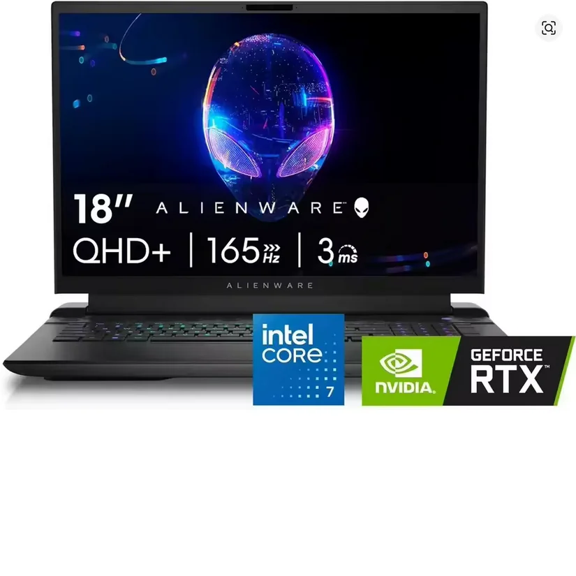 اشترِ كمبيوتر محمول للألعاب Alienware M18 مباشرًا - شاشة QHD+ 165 هرتز 3 مللي ثانية، Intel Core i7-14700HX، 16 جيجابايت DDR5 RAM، 1 تيرابايت SSD، NVIDIA G