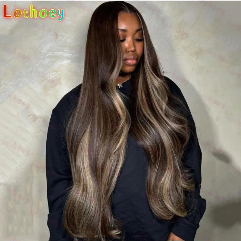 

Blonde Highlights Wig Human Hair Body Wave Lace Frontal Human Hair Wig Pre-Plucked Bleached Knots Lace Wig