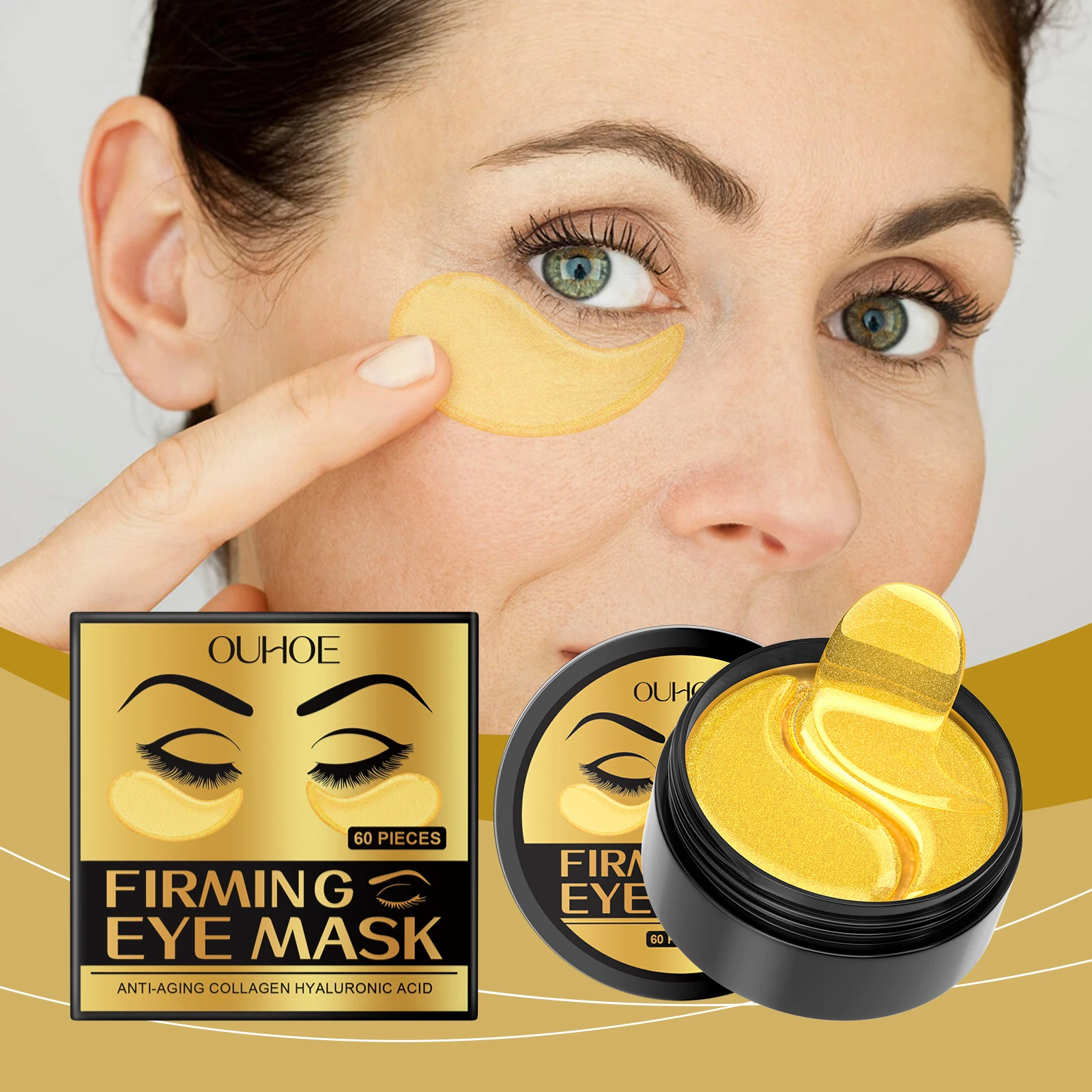 

60pcs Ouhoe Gold Firming Eye Mask Hydrating Nourishing Care Wrinkle Dark Circle Reduction Eye Fatigue Relief Vision Eye Masks