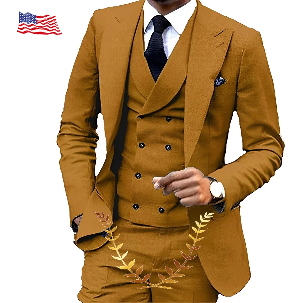 

Suit for Men 3 Piece One Button Lapel Double Breasted Slim Fit Casual Business Dress Men Suits For Wedding Tuxedo