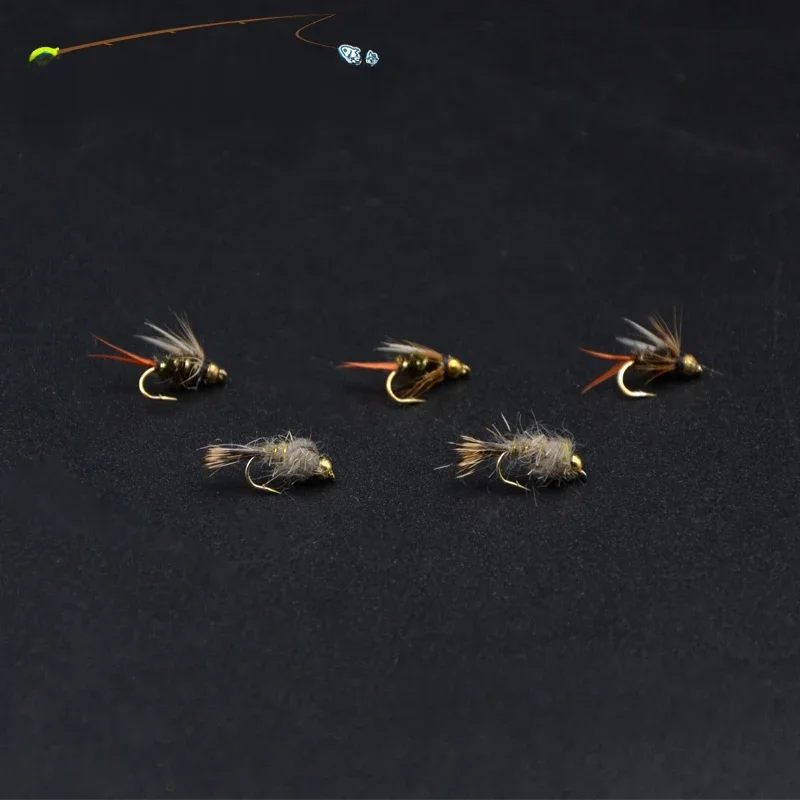 CONTEMPLATOR 5szt Mieszane koraliki 14 #   Wzory much nimfy z uszami księcia i zająca imitujące nimfy Mayfly Caddis Fly Fishing Mokre muchy — zdjęcie 2