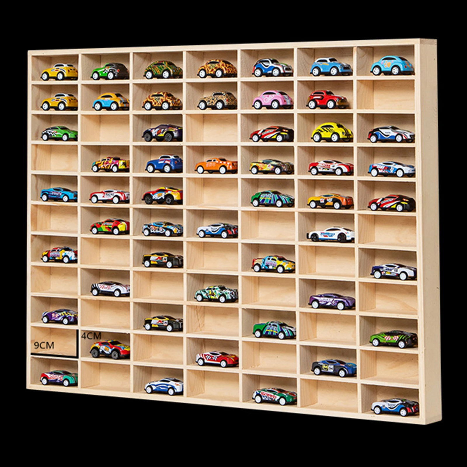 Wooden Toy Car Display Case Wall Mounted Multifunctional Wood Organizer Model Car Storage Rack 60 Grid With Dustproof Door image 6