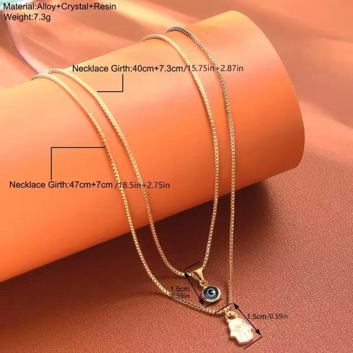 Lucky Double Layer Palm Evil Eyes Pendant Necklace for Women Micro Paved Rhinestone Eye Clavicle Chains Jewelry Gift image 6