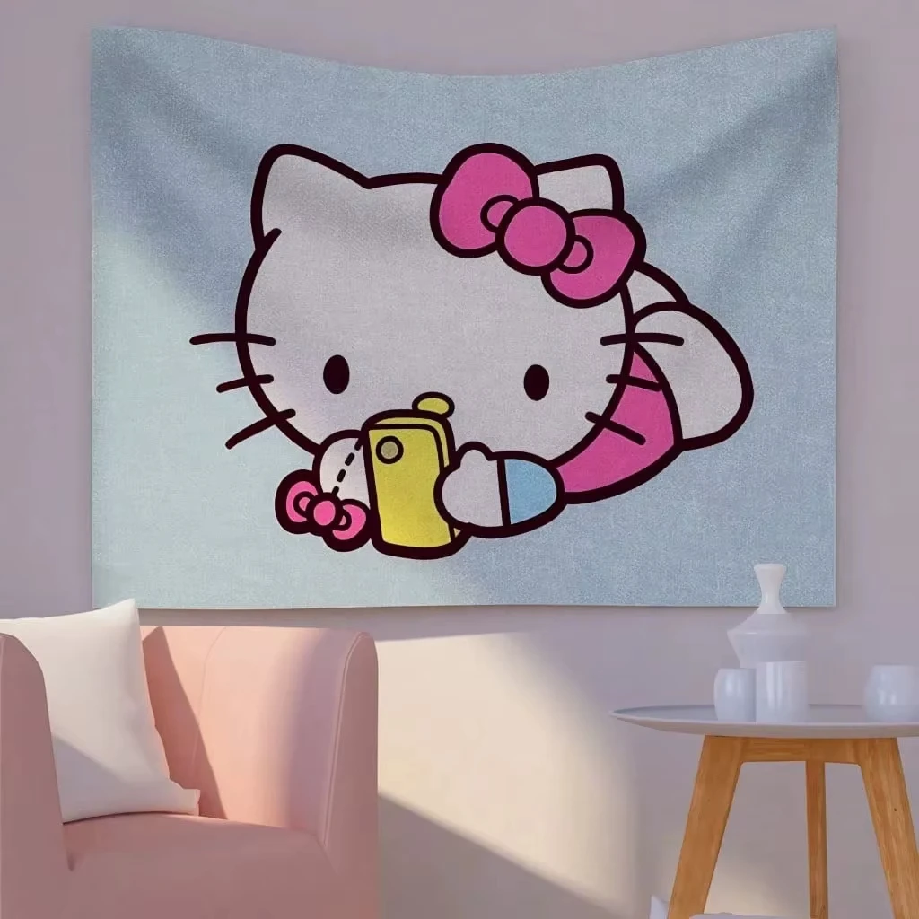 مينيسو سانريو مرحبا كيتي مينيسو مرحبا كيتي نسيج الجدار الشنق هدية عيد ميلاد ديكور المنزل لغرفة المعيشة غرفة نوم والمكتب