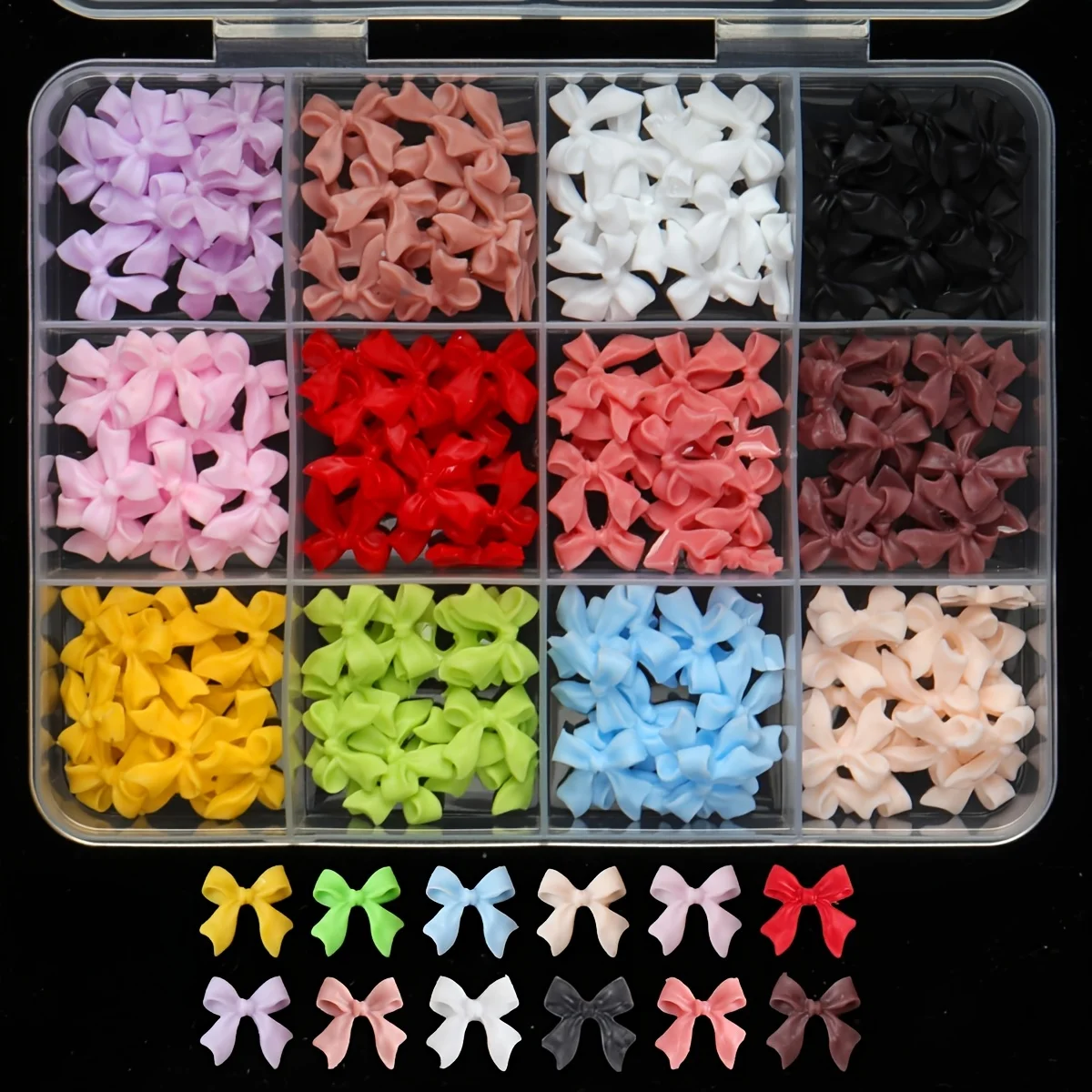 250pcs Multicolor Mini Ribbon Bow Nail Charms – 3D Resin Flatback Bowknot Embellishments for Spring/Summer DIY Manicure, Japanes