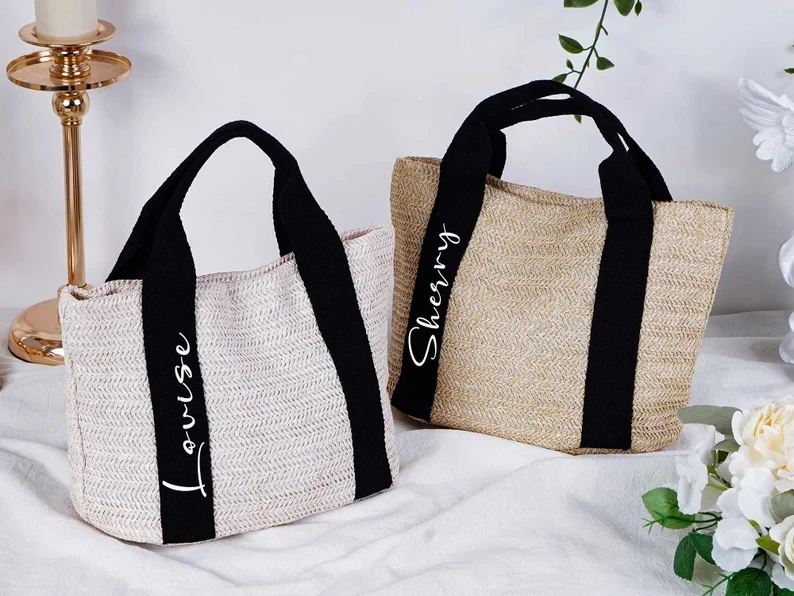 Personalized Bridesmaid Beach Bag Small Burlap Custom Mini Tote Bags Wedding Gift With Name Bachelorette Party Favor Team Bride