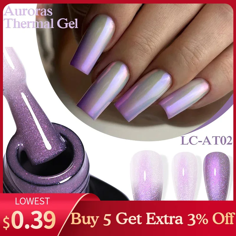 LILYCUTE Color Changing Auroras Thermal Gel Nail Polish Nude Purple Glitter Sparking Long Lasting Manicure Nails Art Gel Varnish