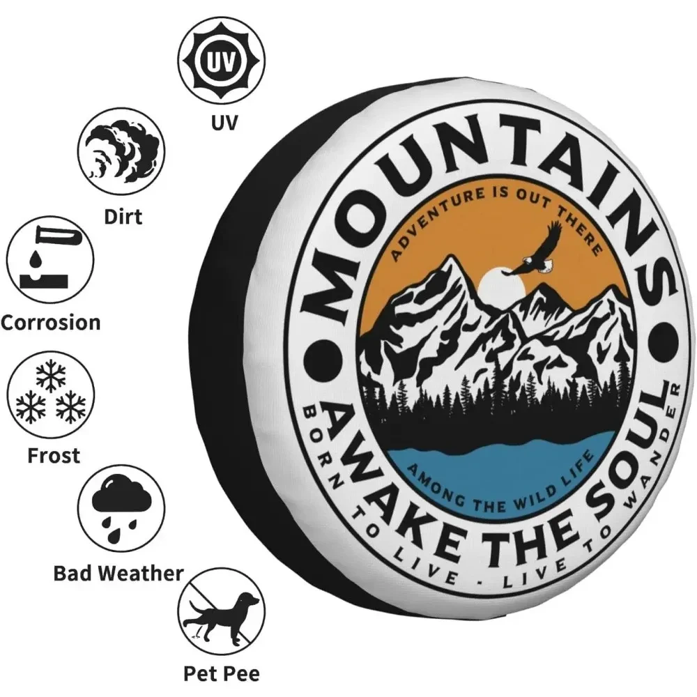 Trailer Spare Tire Cover Wheel Covers Dust-Proof Polyester Truck Trailer Camper-Mountains Awake The Soul 14 15 16 17 Inch