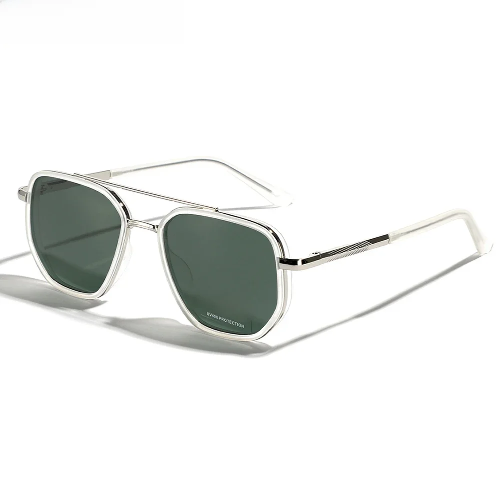 Peekaboo TR90 spolaryzowane okulary mężczyźni styl retro metalowe kwadratowe okulary przeciwsłoneczne dla kobiet podwójny most jazdy zielony czarny uv400 — zdjęcie 2