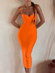 Elegante Verband Kleid Sommer Frauen Sexy Strap Backless Bodycon Kleid 2022 Weibliche Orange Midi Abend Club Party Kleider Outfits