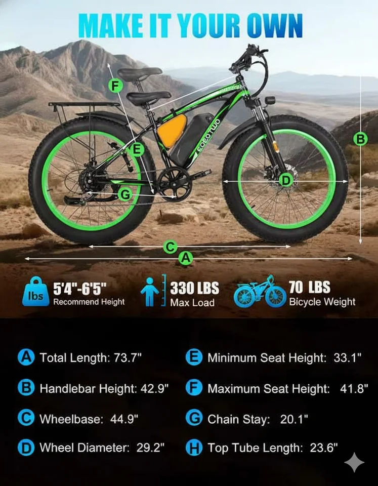 26" Fat Tire Electric Bike for Adults 48V 20Ah Battery 1000W Motor (Peak 1500W)  25-30MPH Fast Mountain Ebike Snow Beach Bicycle image 11