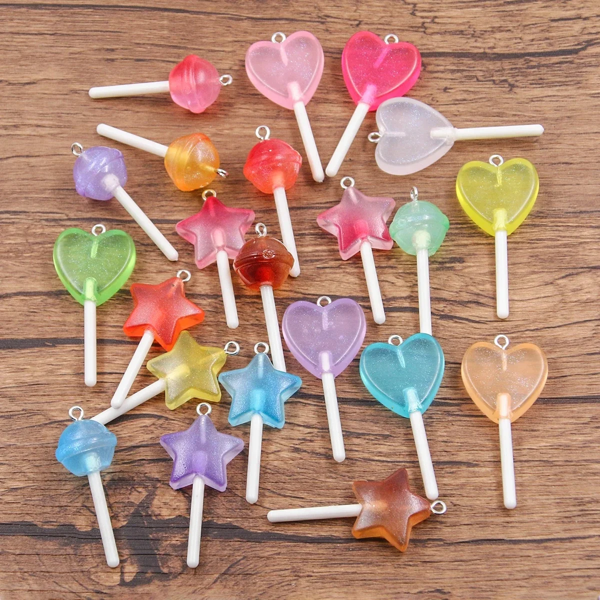 10 Stück 3 Stile Mix Farbe Stern Runde Herz Lollipop Charms Diy Erkenntnisse 3D Schlüsselanhänger Armbänder Ohrringe Anhänger für Schmuckherstellung