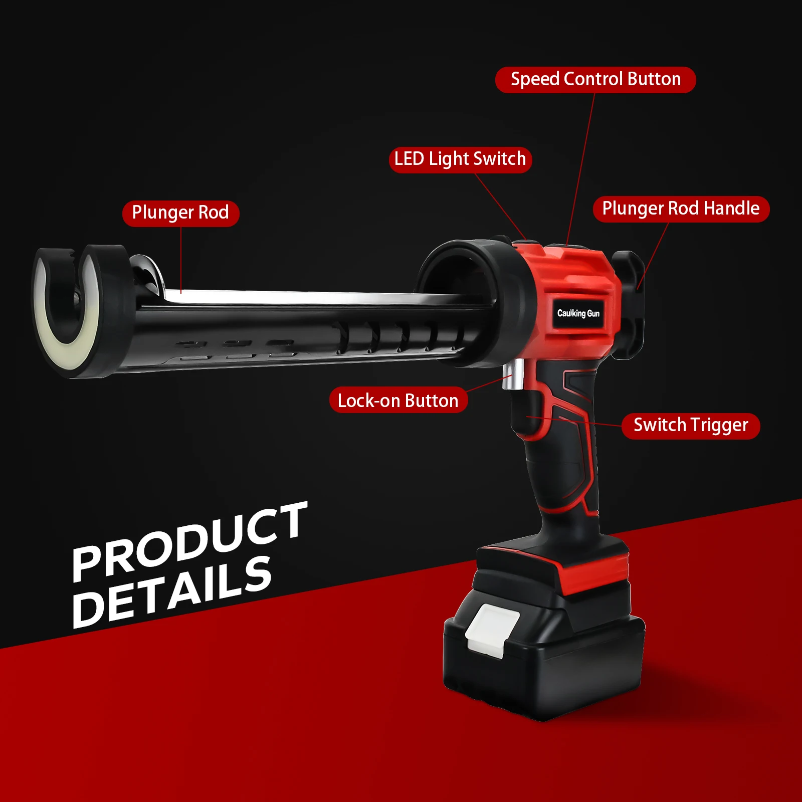 Cordless Caulking Gun Electric Silicone Gun 4 Adjustable Speed With LED Light Adhesive Gun For Makita/Dewalt/Milwaukee Battery