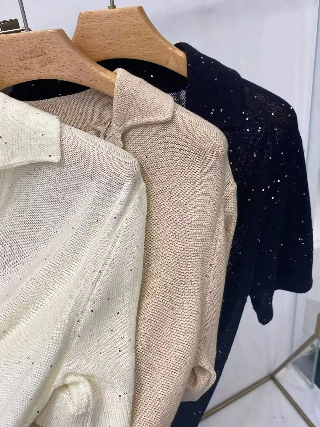 Spring casual women's fashionable silk linen sequined skirt suit