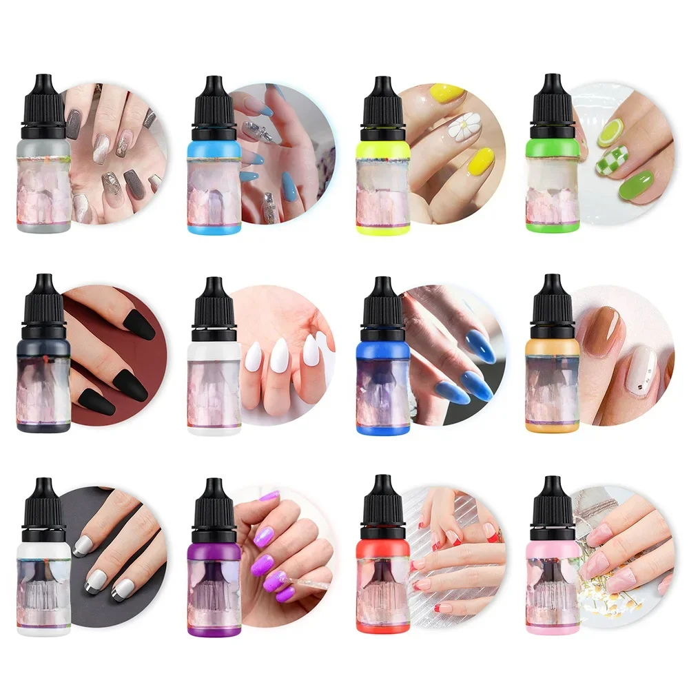 12 farben/Set 10ML Nail Tinte Matte Schwarz Perle Weiß Nagellack Malen Einsatz Für Airbrush Nagel